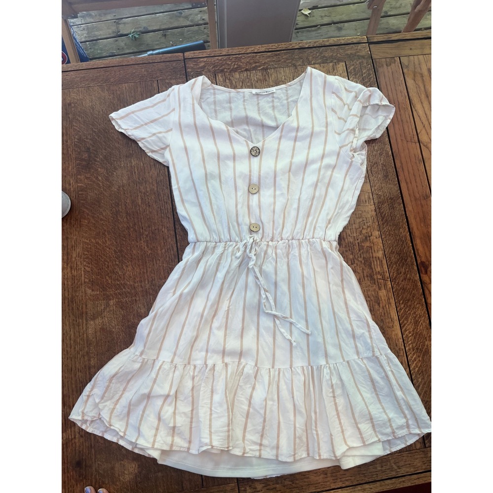 NEWBURY KUSTOM Linen striped summer dress lined lightweight button-up prairie